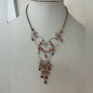 Dainty peach bead and wire statement necklace